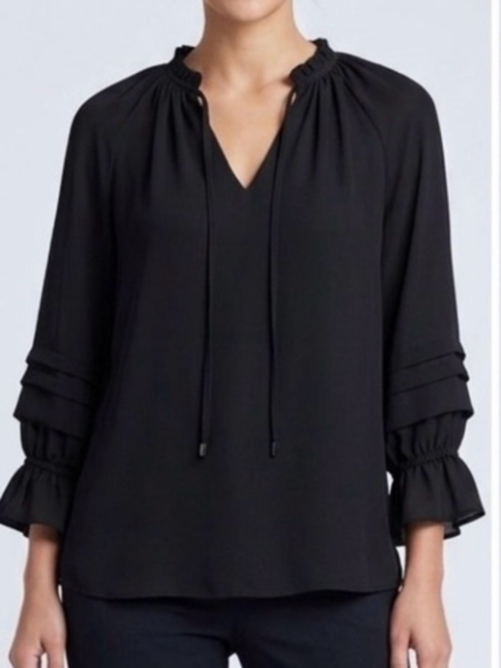 White House Black Market (WHBM) Black Ruffle Sleeve Blouse Size XS